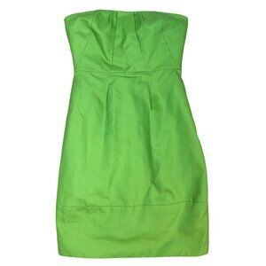 J. Crew Lime Green Strapless Cotton Summer Party Cocktail Mini Dress w/ Pockets